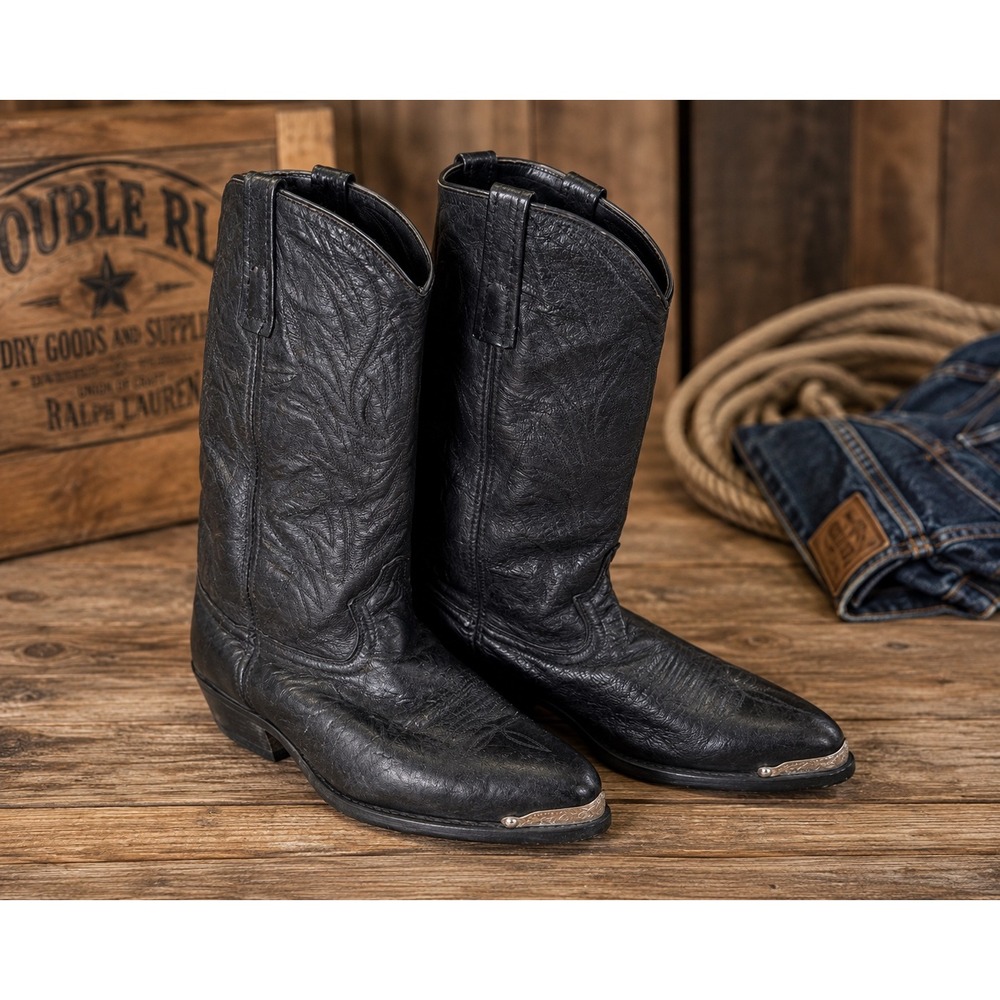 Laredo Black Leather Western Cowboy Boots Oil/Chemical Resistant Sniptoe Sz 9.5